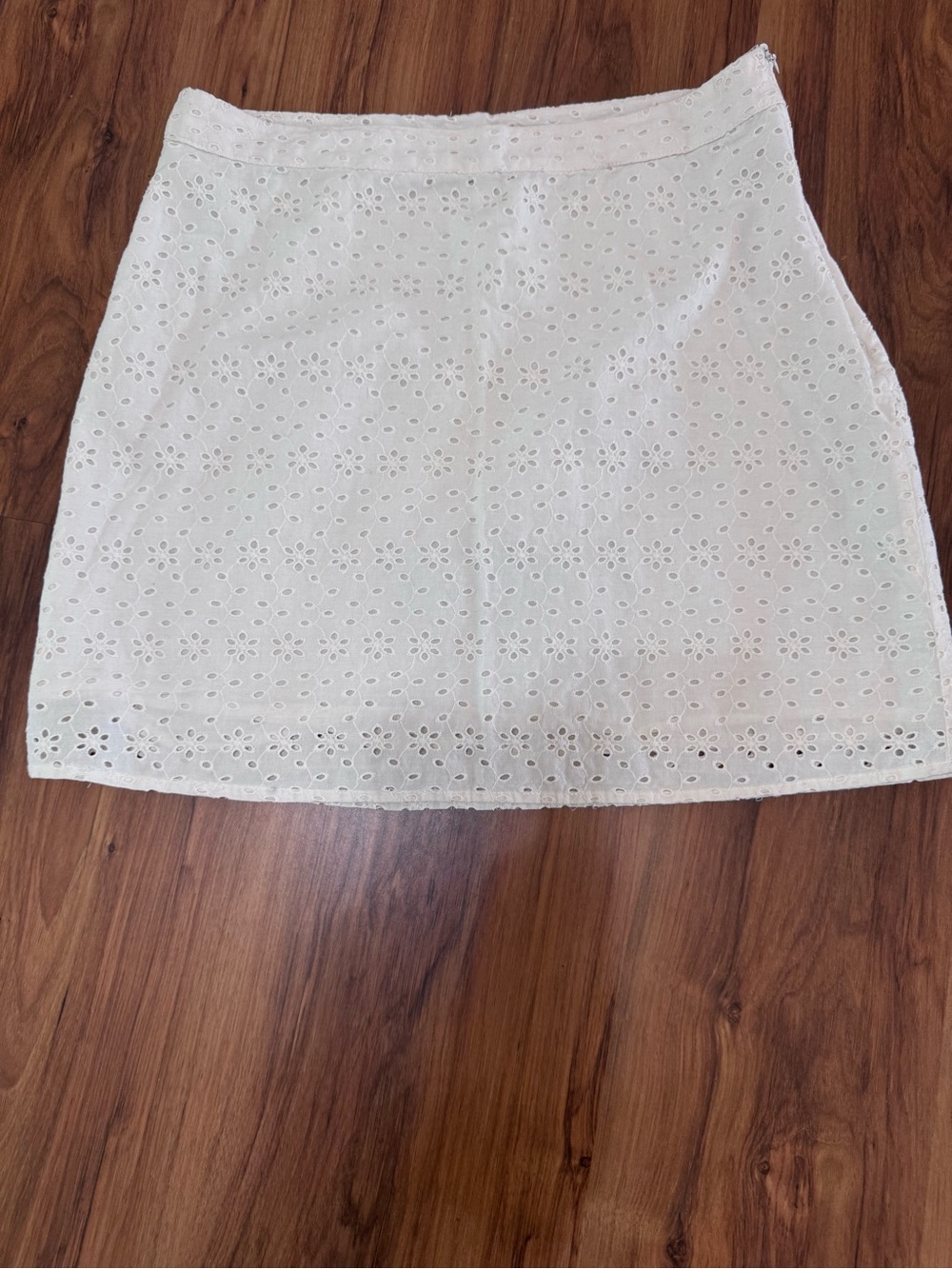 Ivory Floral Embroidered Eyelet Mini Skirt Feminine Coquette Summer